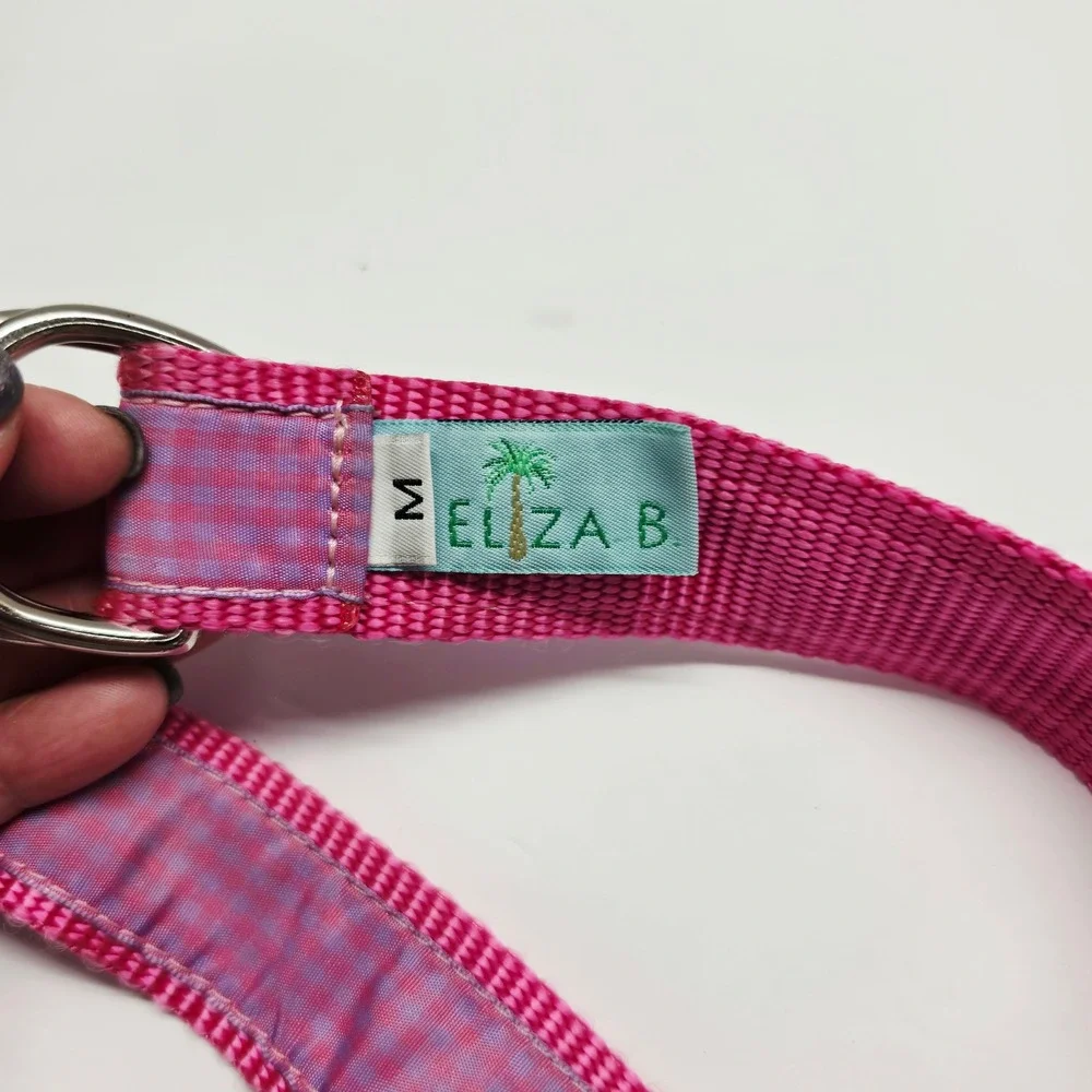 Eliza B D-Ring Web Belt Women Med Pink Purple Gingham Preppy Ribbon Adjustable